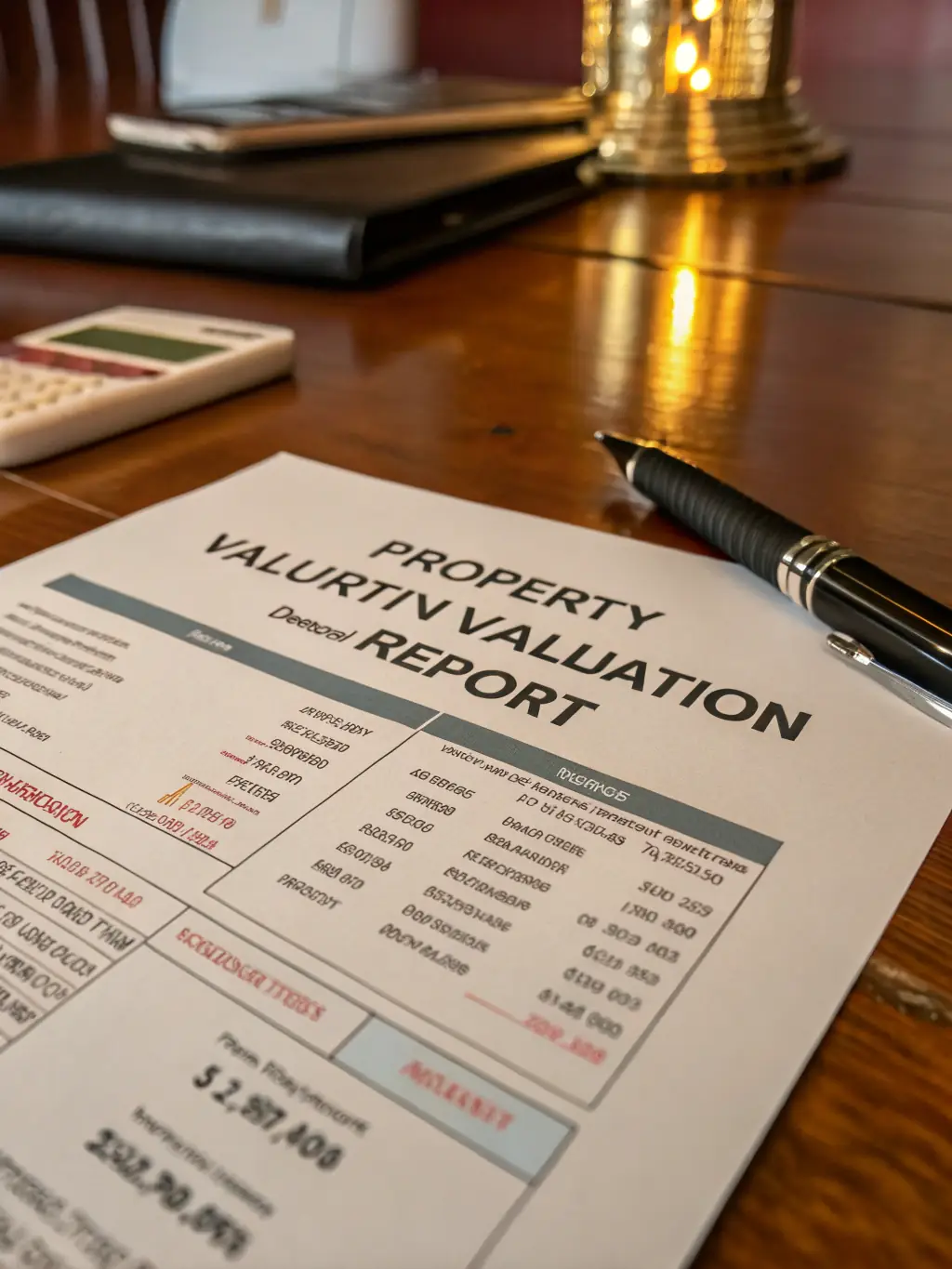 A detailed property valuation report on a desk with architectural plans in the background, highlighting OASIS NOOR's consulting services.
